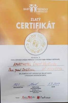 Zlatý certifikát Baby friendly Aparthotel Svatý Vavřinec