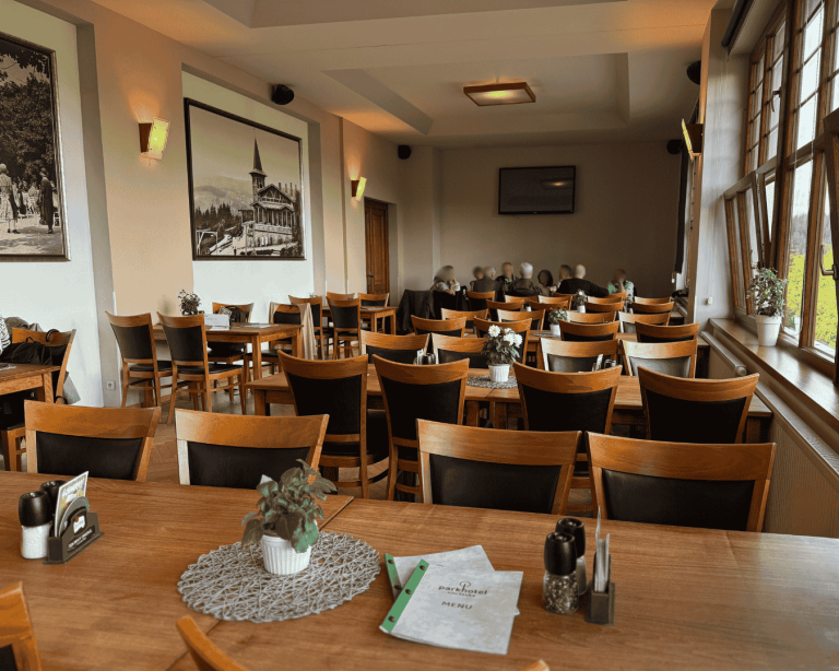 Zadní restaurace s výhledem na Krkonoše