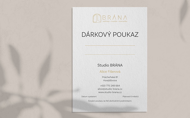 Dárkový poukaz na masáž ve studiu BRÁNA